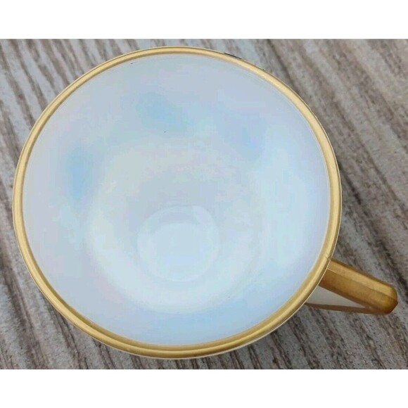VTG Set of 4 Iridescent French Milk Glass Teacups Gold Trim Hand Painted Floral - Picture 6 of 8